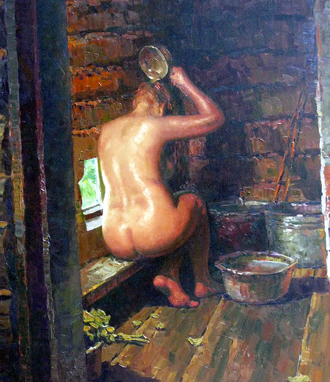 Женщины моются в душевой женской бани