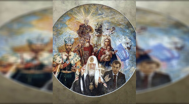 В Туле появилась икона с Путиным, Медведевым и символикой «Единой России» В Туле появилась икона с Путиным, Медведевым и символикой «Единой России»