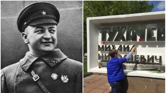 Школьники в честь 9 Мая возложили цветы к памятнику Тухачевскому, расстрелянному в 1937 году