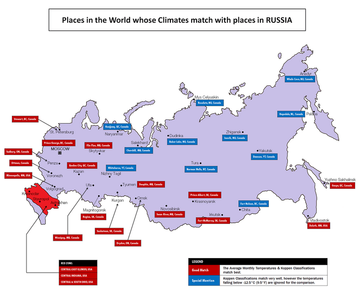 Карта климатических соответствий США и России