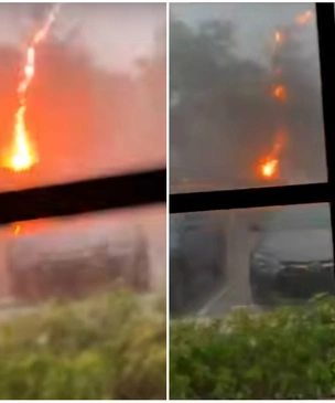 Женщина снимала на видео свой двор, когда в него бабахнула положительная молния (видео)