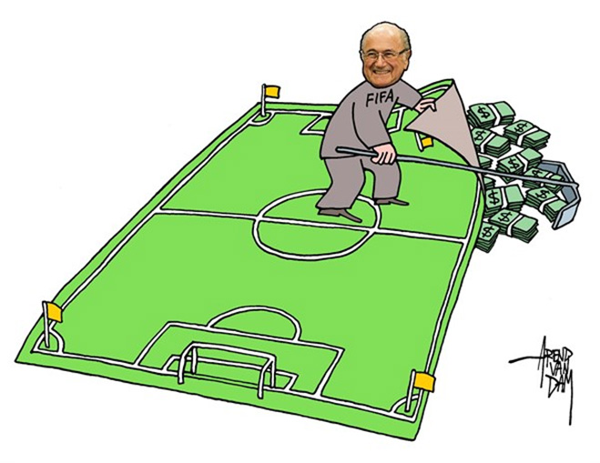 Пенальти разных широт: коррупция ФИФА глазами иностранных карикатуристов