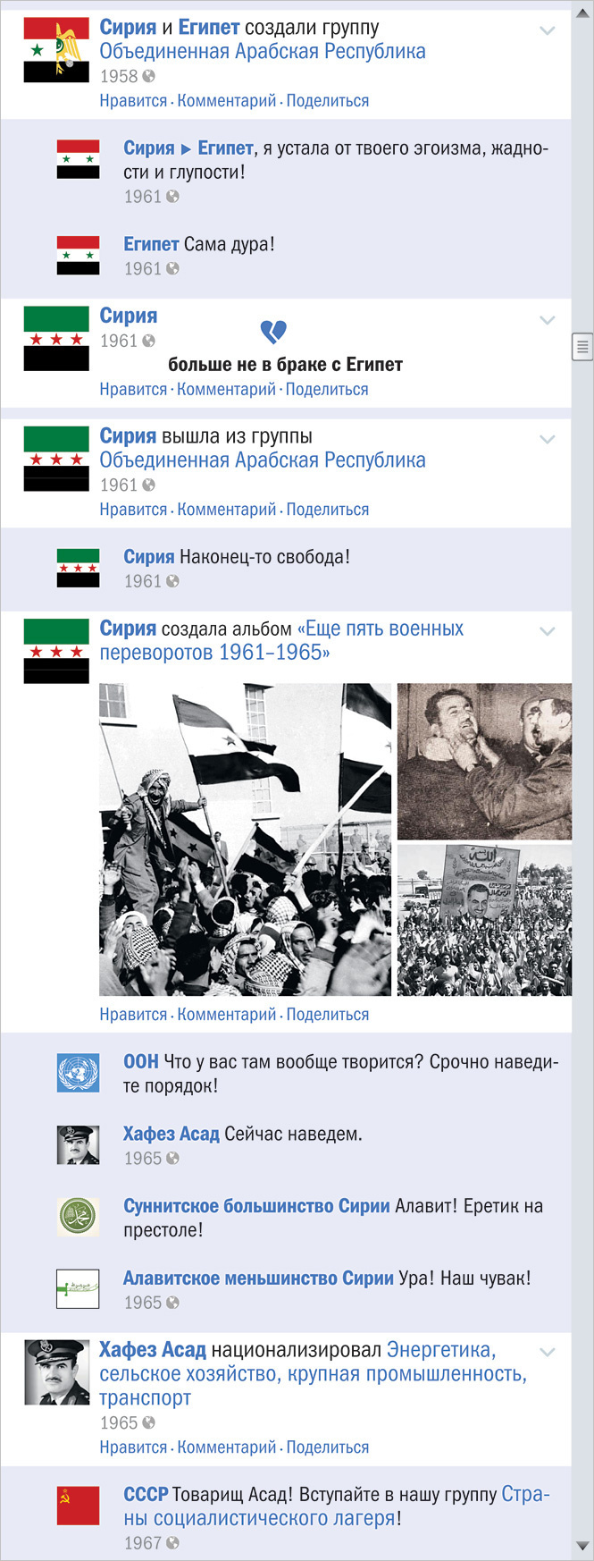 Сирийский конфликт в виде ленты Фейсбука Сирийский конфликт в виде ленты Фейсбука