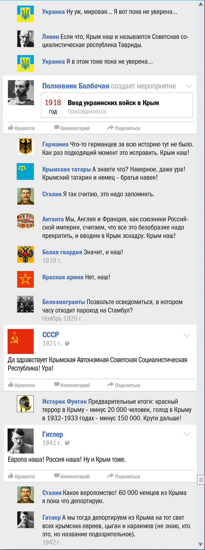Крым чей? Правдивая история Крыма в виде ленты «Фейсбука» Крым чей? Правдивая история Крыма в виде ленты «Фейсбука»
