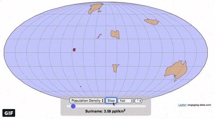 Анимированная карта, на которой страны появляются по мере увеличения плотности населения