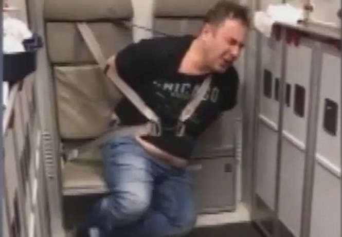 Пьяный доктор из России пытался открыть дверь самолета на высоте 10 километров, но был повязан (видео)