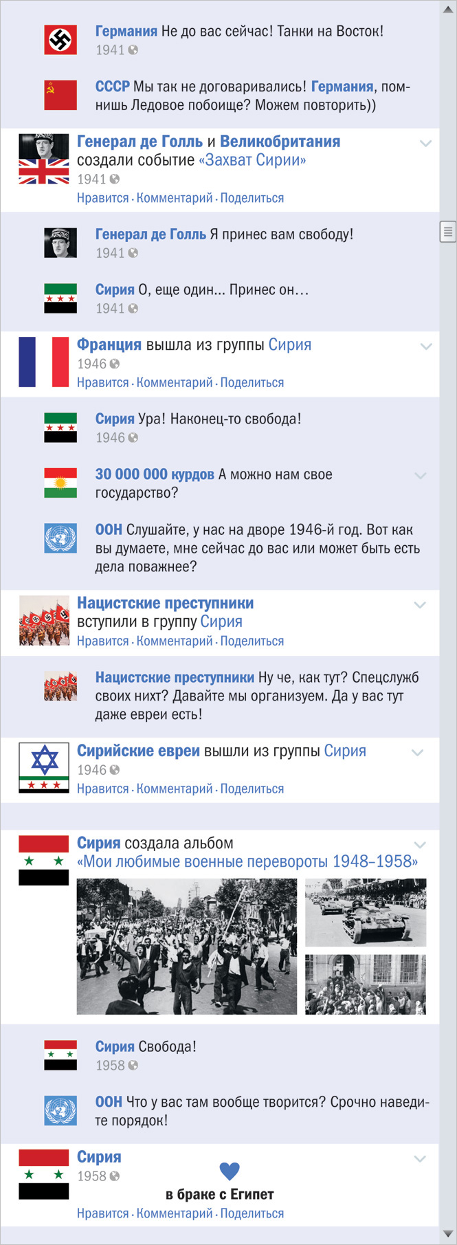 Сирийский конфликт в виде ленты Фейсбука