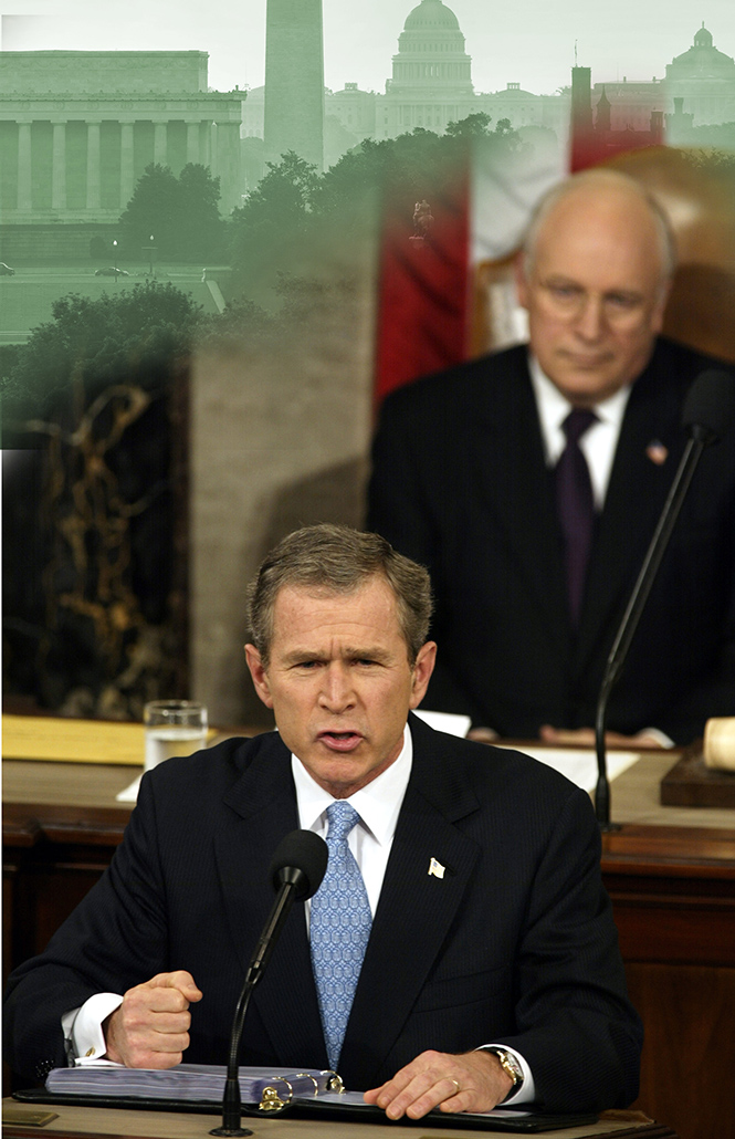 Чейни слушает речь Джорджа Буша-младшего, 2001 год