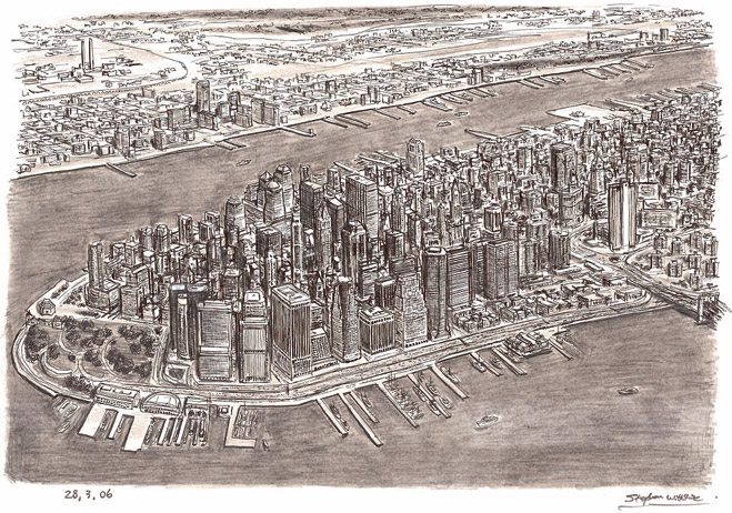 Вид на Манхэттен  с высоты полета  Стивена