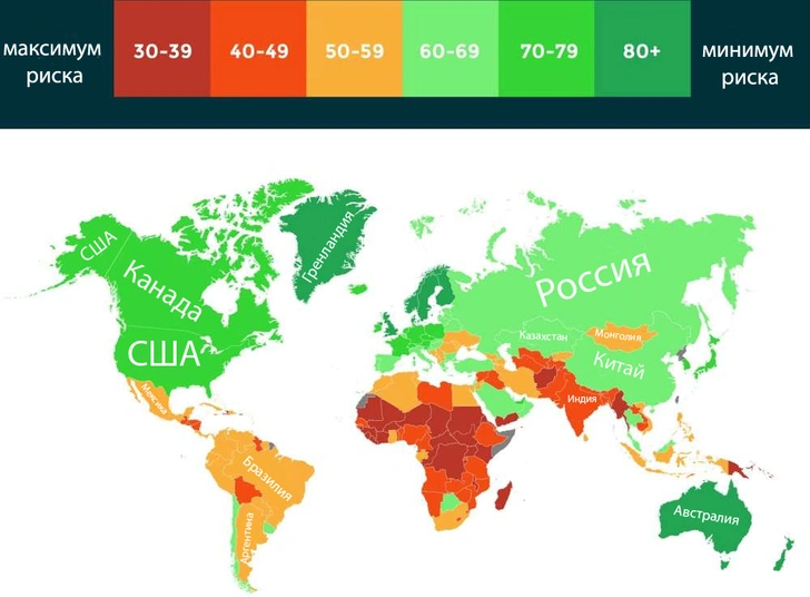 Страны, которые с наибольшей и наименьшей вероятностью выживут во время климатической катастрофы