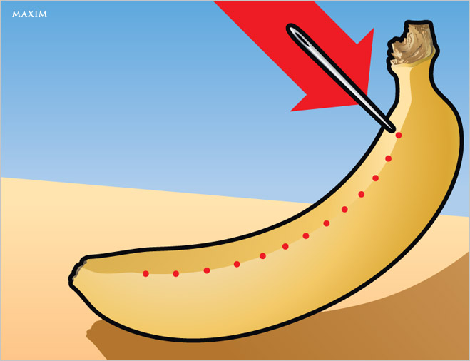 Фото №1 - Легкий фокус: как разрезать банан изнутри