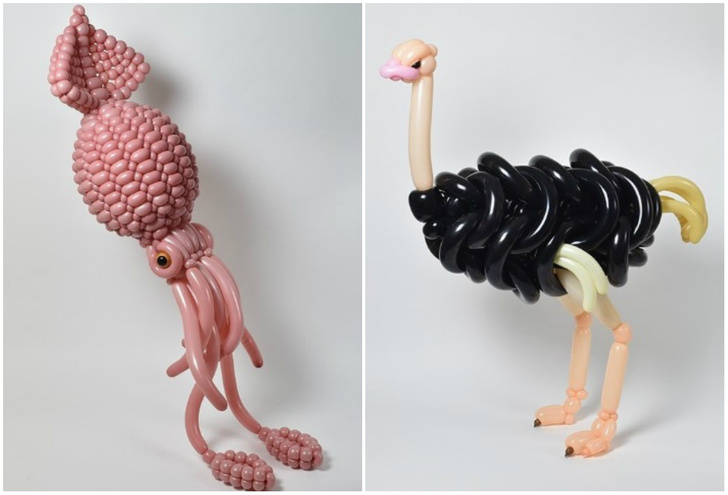 Японец сворачивает невообразимые скульптуры животных из воздушных шаров