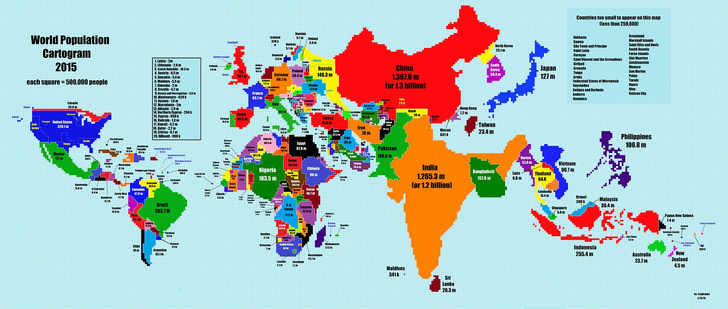 Вот как выглядела бы карта мира, если бы размер стран зависел от числа жителей