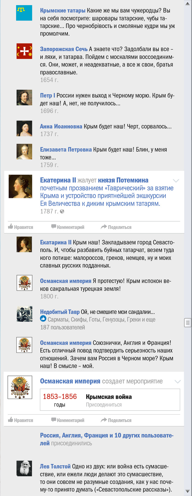 Крым чей? Правдивая история Крыма в виде ленты «Фейсбука» Крым чей? Правдивая история Крыма в виде ленты «Фейсбука»