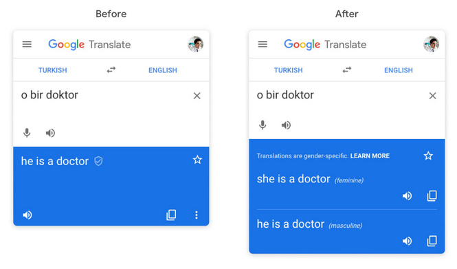 Google будет переводить одну и ту же фразу по-разному для мужчин и женщин