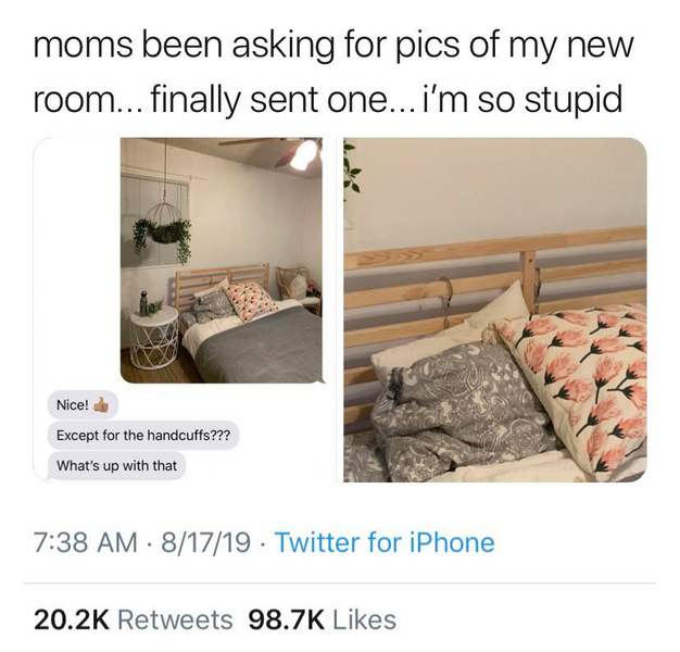 Девушка послала матери фото своей спальни и забыла про наручники на кровати