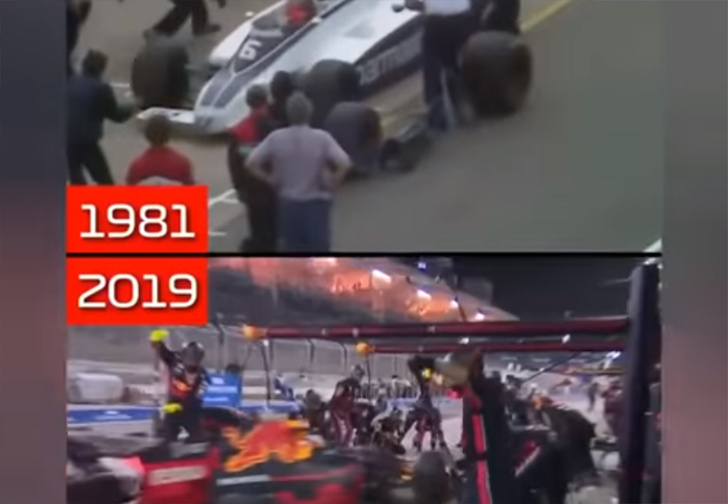Параллельный монтаж показывает, как за 38 лет изменилась работа на пит-стопах «Формулы-1» (видео)