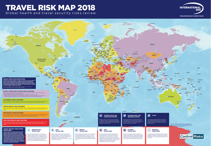 Выпущена туристическая карта мира на 2018 год с самыми опасными и безвредными странами