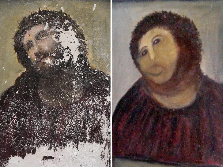 Пушистый Иисус, Губка Боб, перекошенная нимфа и еще 10 примеров неудачной реставрации
